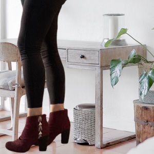 Burgundy Suede Beaded Booties